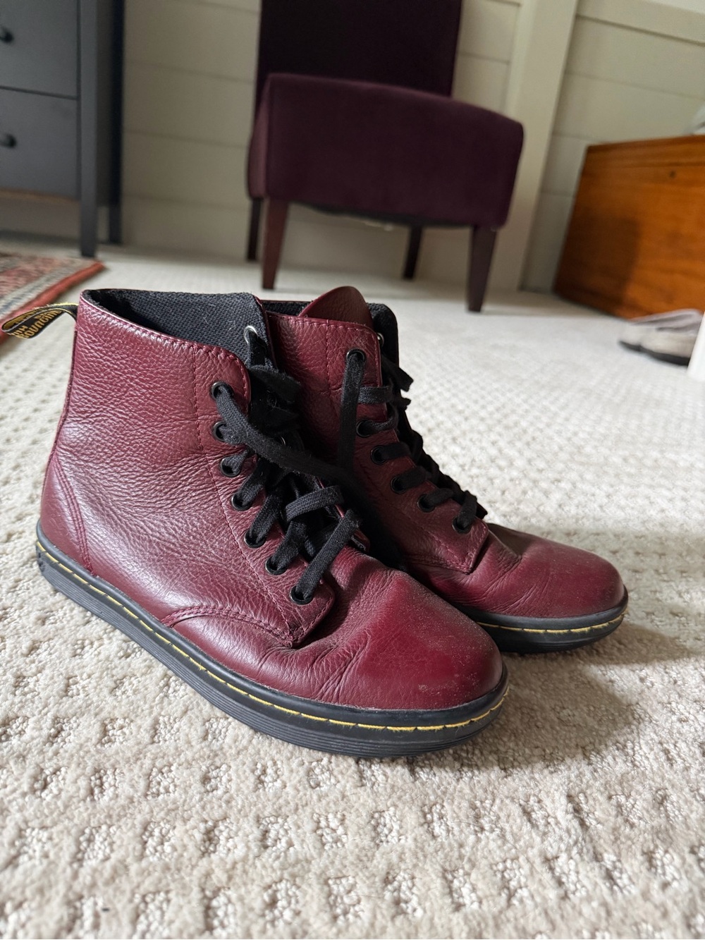 Burgundy Leather Lace-Up Boots